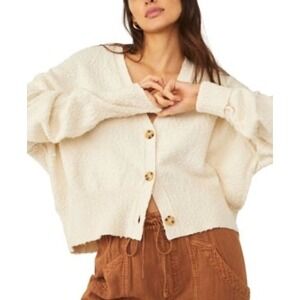 Free People Found My Friend Cardigan Sweater XS Popcorn Knit Slouchy Cropped